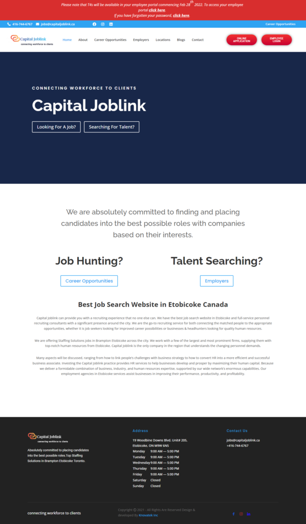 capital joblink website design portfolio
