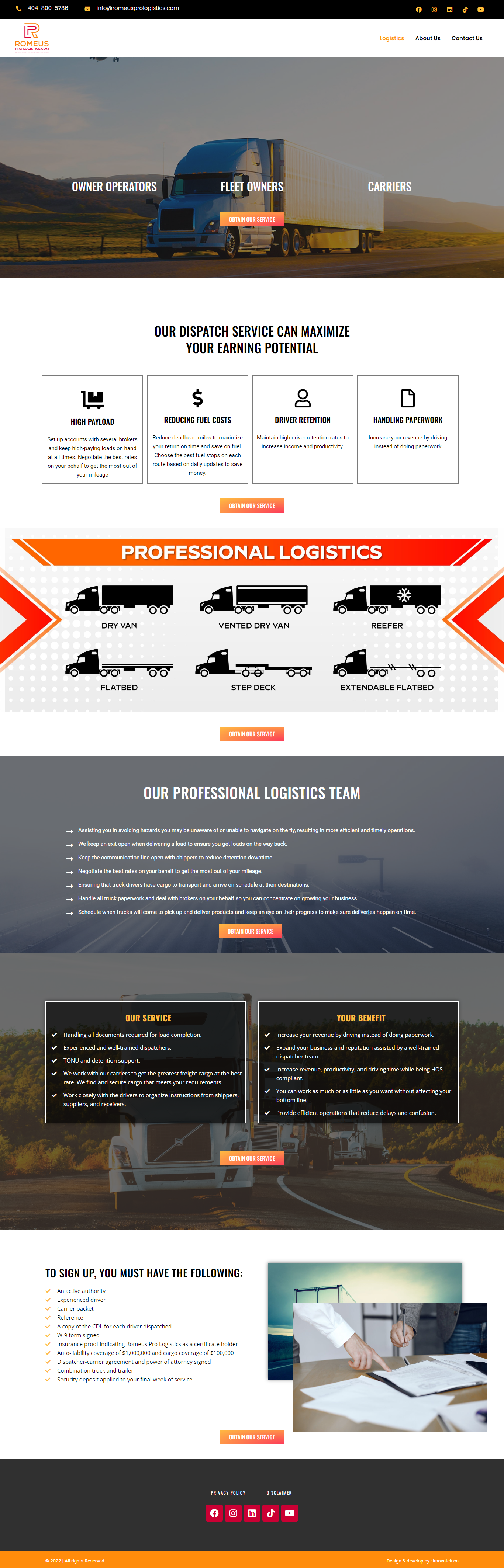 Romeus Pro logistics website design portfolio